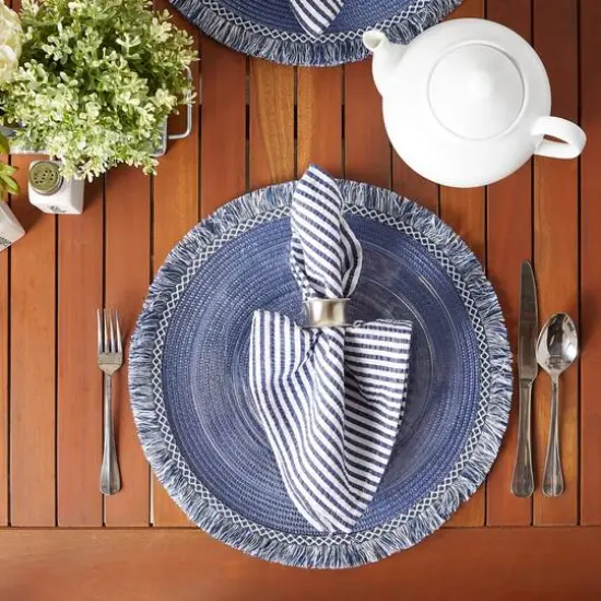 DII&reg; 15" Round Nautical Blue Fringed Placemat Set, 6ct. {7}