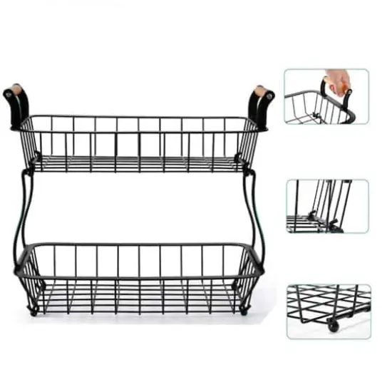 NEX&trade; 13" Black 2-Tier Countertop Fruit & Vegetable Storage Basket {2}