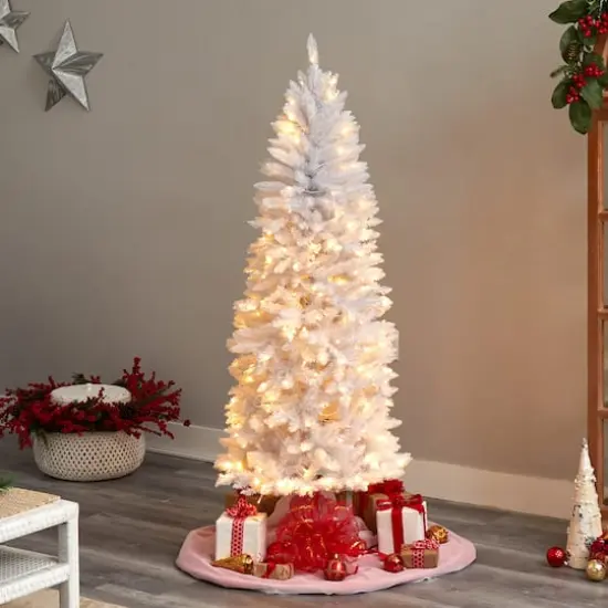 6ft. Pre-Lit White Artificial Christmas Tree, Warm White LED Lights {3}