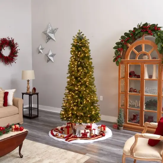 7.5ft. Pre-Lit Slim Colorado Mountain Spruce Artificial Christmas Tree, Multifunction White Micro LED Lights {9}