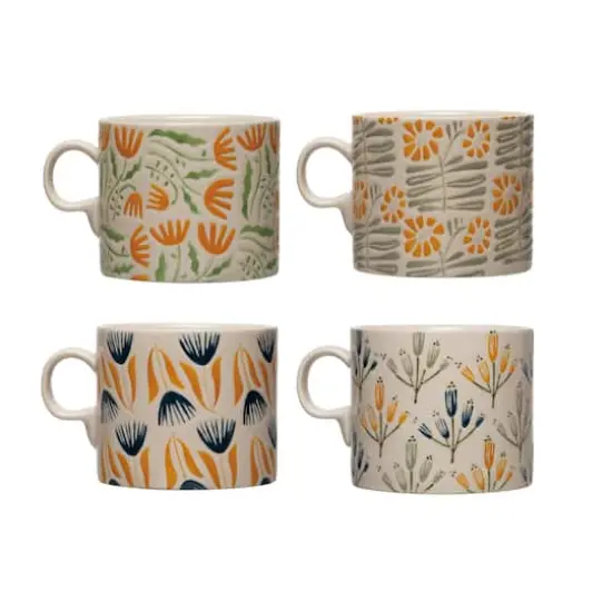 Hello Honey&reg; 18oz. Multicolor Hand-Painted Stoneware Mug Set with Wax Relief Flower Design {1}