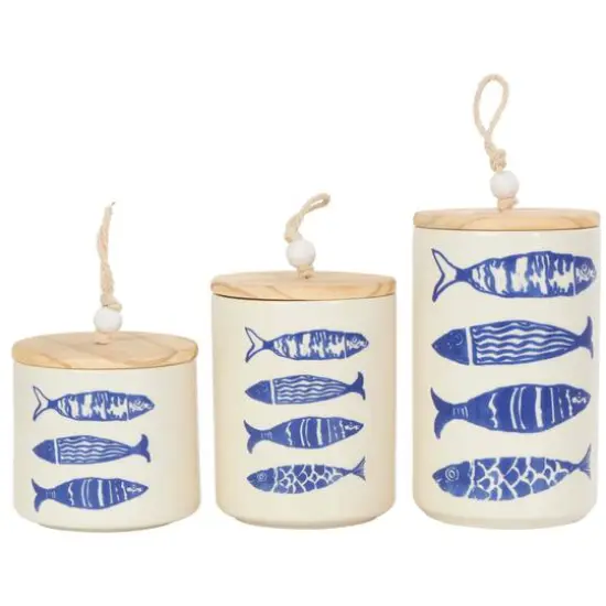 Blue & White Ceramic Fish Canisters Set {1}