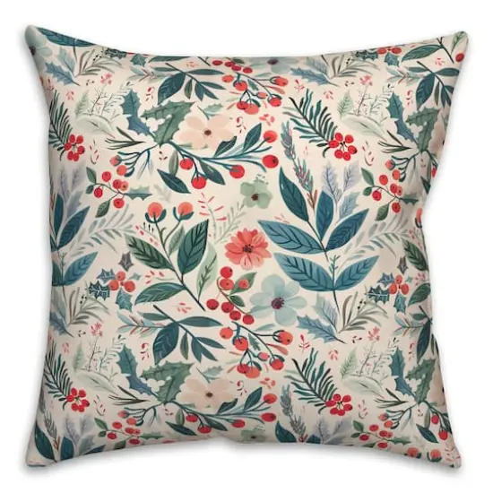 Watercolor Christmas Botanical 18" x 18" Indoor / Outdoor Pillow {1}