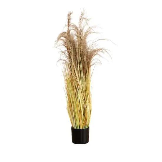 4ft. Golden Yellow, Green & Brown Potted Artificial Pampas Grass {1}