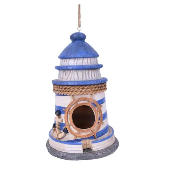Santa's Workshop 8.5" Blue & White Lighthouse Bird House {1}