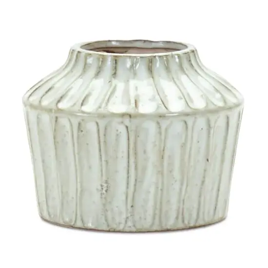 5" Ivory Ribbed Terracotta Vase {1}