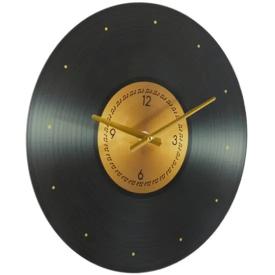 20" Black Glass Record Style Musical Notes Wall Clock {3}