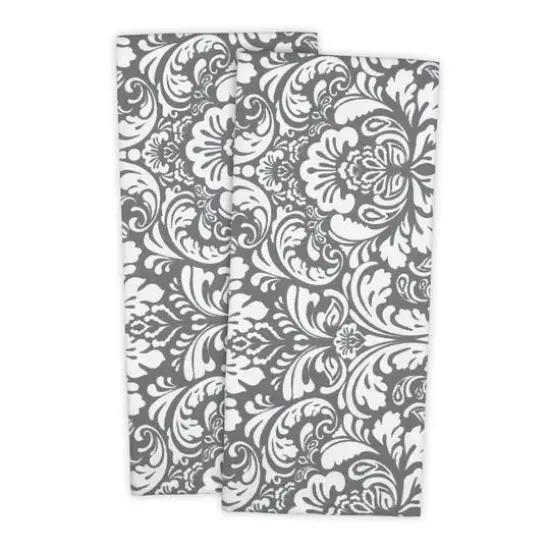DII&reg; Gray Damask Dishtowel, 2ct. {1}