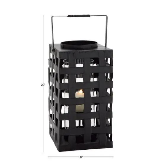 20" Black Iron Industrial Candle Holder Lantern {8}