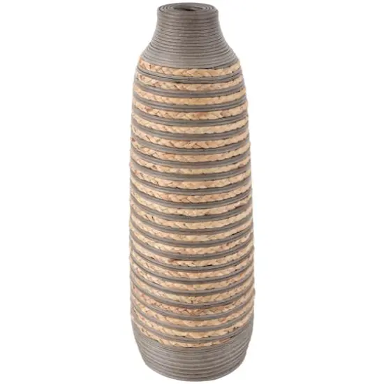 24" Brown Seagrass Handmade Braided Vase with Layered Gray Paneling {1}