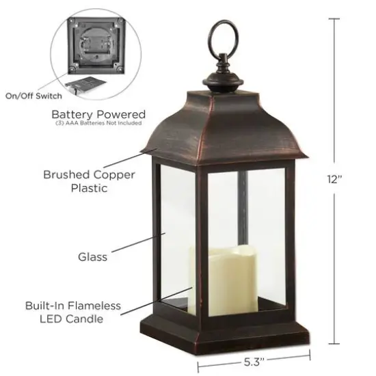 Kate Aspen&reg; 12" LED Vintage Manchester Decorative Copper Lantern {7}