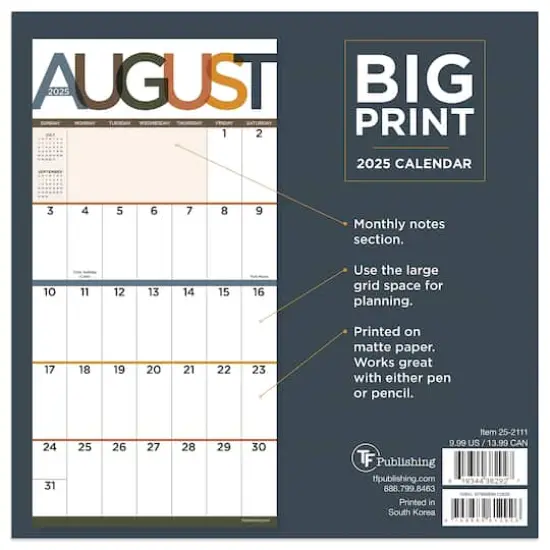 TF Publishing 2025 Big Print Mini Calendar {3}