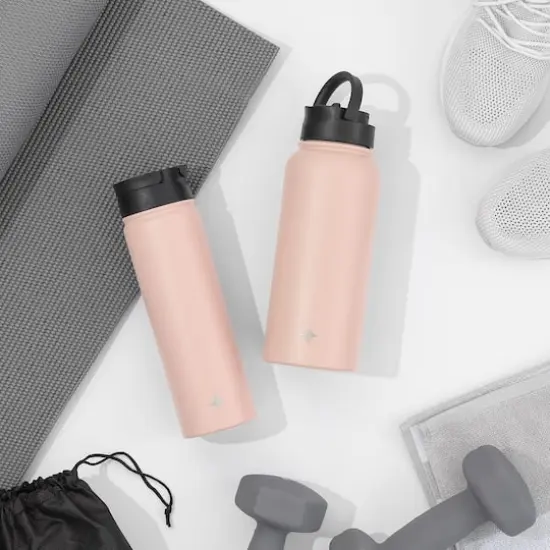 JoyJolt&reg; 32oz. Vacuum Insulated Water Bottle With Flip Lid & Sport Straw Lid Pink {4}