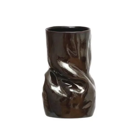 Hello Honey&reg; 5.5" Iridescent Dark Brown Organic Shaped Stoneware Vase {3}
