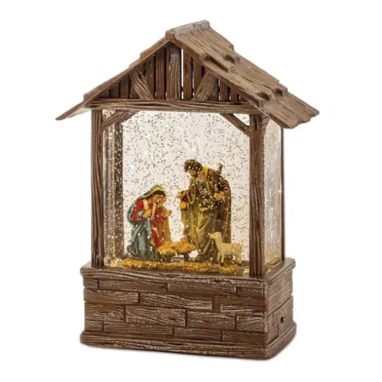 8.25" LED Snow Globe Nativity Barn {1}