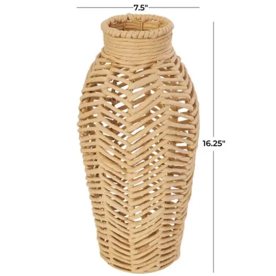 16.25" Natural Brown Chevron Weave Jute Vase {5}