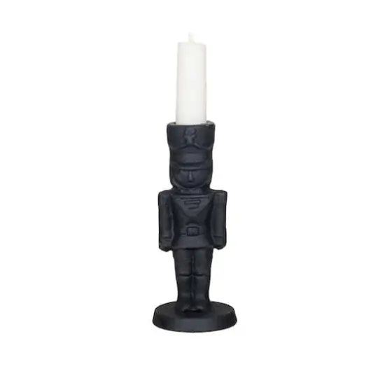 Hello Honey&reg; 5.5" Black Cast Metal Soldier Taper Candle Holder {4}
