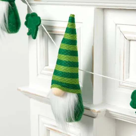 Glitzhome&reg; St. Patrick's Fabric Gnomes and Shamrocks Garland {5}