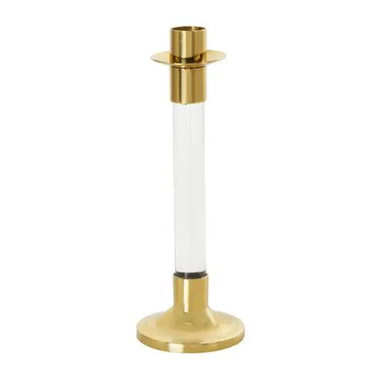 Gold Stainless Steel Candle Holder with Clear Glass Center Set {6}