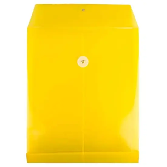 JAM Paper Letter Size Plastic Envelopes with Button & String Tie Closure, 12ct. Yellow {4}