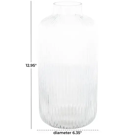 13" Clear Glass Ribbed Fluted Decorative Vase {8}