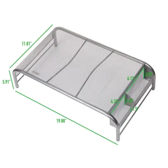 Mind Reader Silver Metal Mesh Monitor Stand with 2 Storage Compartments {4}