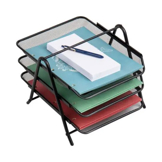 Mind Reader Network Collection Black Metal Mesh 3-Tier Paper Tray {13}