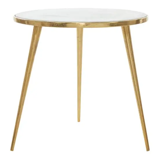 20'' Gold Aluminum & White Marble Modern Accent Table {3}