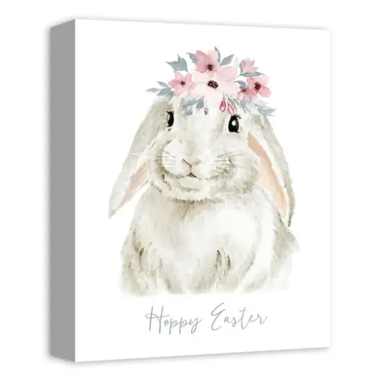 Watercolor Floral Crown Bunny Canvas Wall Art {3}