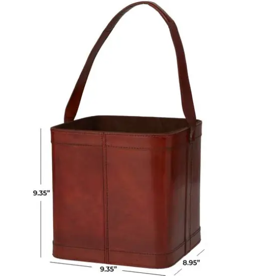 9" Red Leather 4-Bottle Wine Holder with Carrying Handle {6}