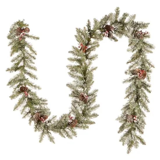 9' X 10" Pre-lit Dunhill&reg; Fir Artificial Christmas Garland with Snow, Red Berries, Cones and 50 Clear Lights {5}