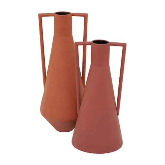 Orange Metal Vase with Handles Set of 2 12", 14" {4}