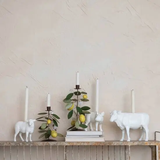 Hello Honey&reg; 12" White Rustic Farmhouse Cow Taper Candle Holder {4}
