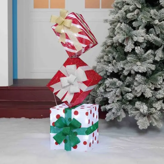 3.5ft. Stacked Gifts Tinsel Fabric Stacked Gift Box {6}
