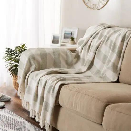 Artichoke / Off White Cabana Stripe Throw {6}