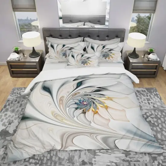 DesignArt White Stained Glass Floral Art Duvet Cover Set {5}