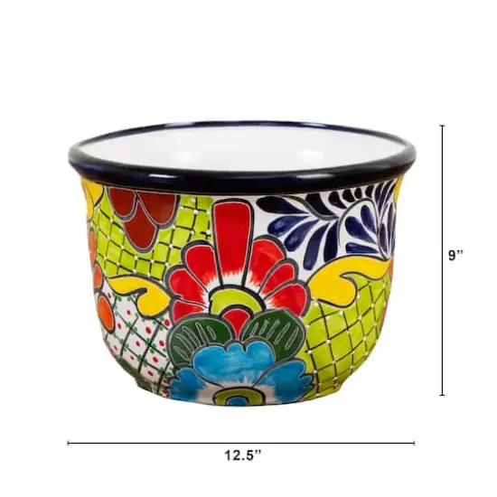 12.5" Handmade Mexican Talavera Ceramic Planter {3}