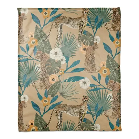 Tropical Cheetah Coral Fleece Blanket Beige {1}