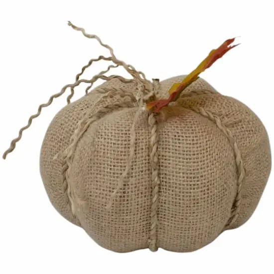 5.5" Beige Burlap Autumn Harvest Tabletop Pumpkin {5}