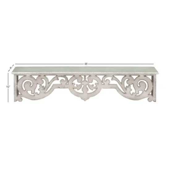 White Wood Farmhouse Wall Shelf, 10" x 48" x 8" {8}