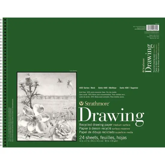 Strathmore Recycled Drawing Paper Pad, 400 Series, 24 Sheets, Spiral-Bound, 14" x 17" {1}