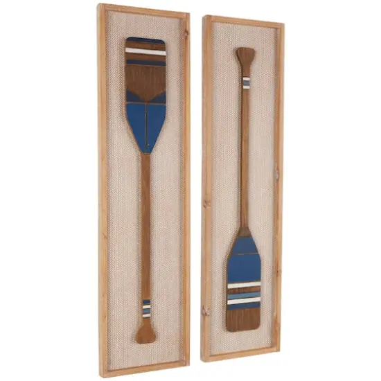Brown Wood Paddle Wall D&eacute;cor with Blue Accents & Chevron Pattern Set {5}