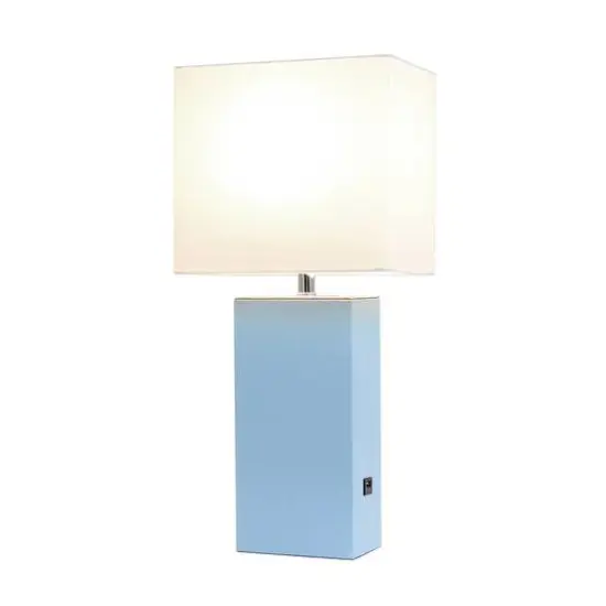 Lalia Home Lexington 21" Leather Table Lamp with USB Charging Port Periwinkle {3}