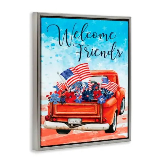 Stupell Industries Welcome Friends Americana Pickup Truck Floater Framed Art Gray {4}