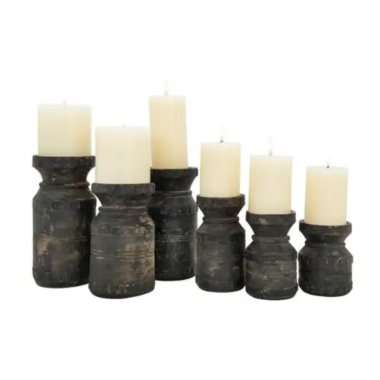 Hello Honey&reg; Black Found Wood Pillar Candleholders Set {5}