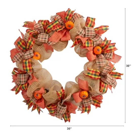 30" Pumpkin & Decorative Bows Fall Wreath {4}