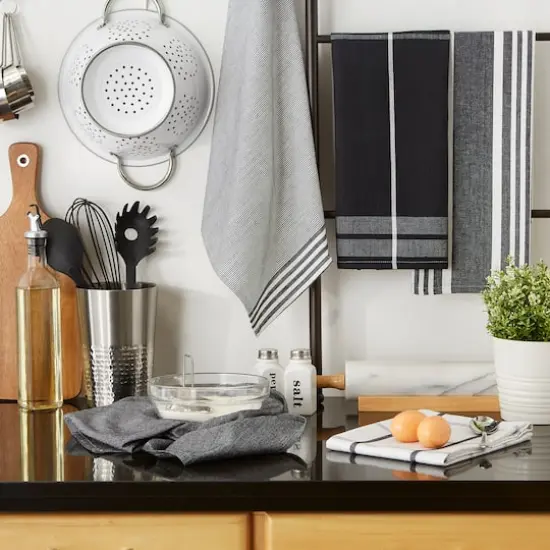 DII&reg; Classic Oversized Woven Dishtowels Set Black {7}