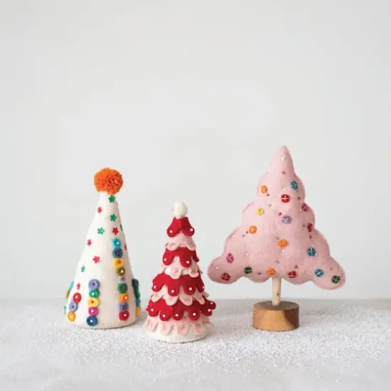 Hello Honey&reg; 9" Multicolor Embroidered Handmade Wool Felt Tree with Beads & Pom Poms {3}