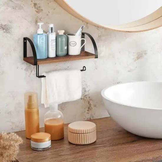 NEX&trade; 15" Wall Mounted Paper Towel Holder with Wood Shelf Rustic Brown {7}