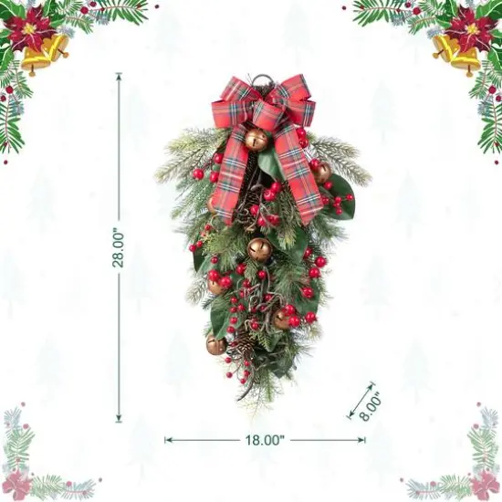 Glitzhome&reg; 28"H Christmas Bell, Pinecone & Berry Bow Teardrop {9}